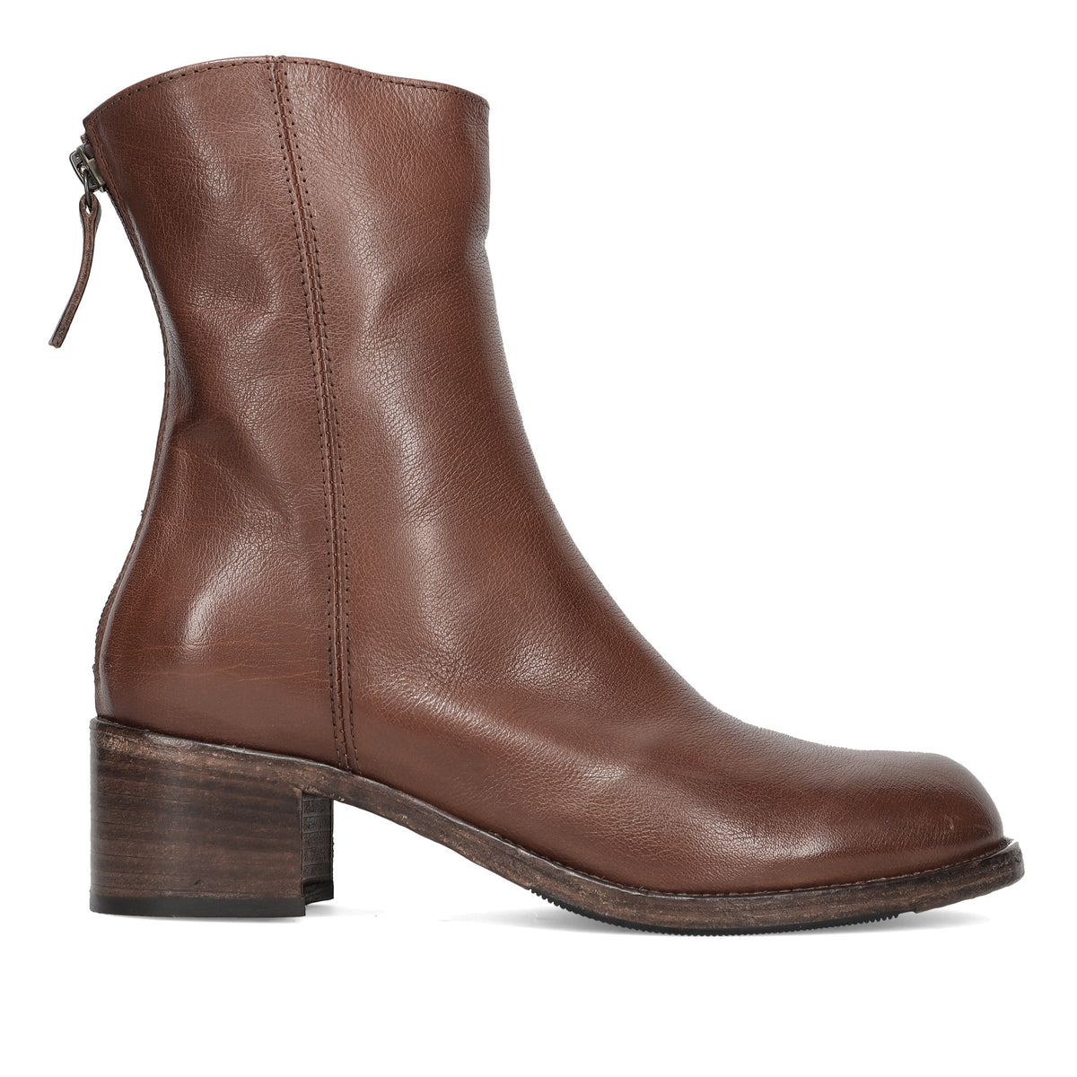 History541: Stivaletto da donna in morbida pelle marrone chiaro con tacco comodo