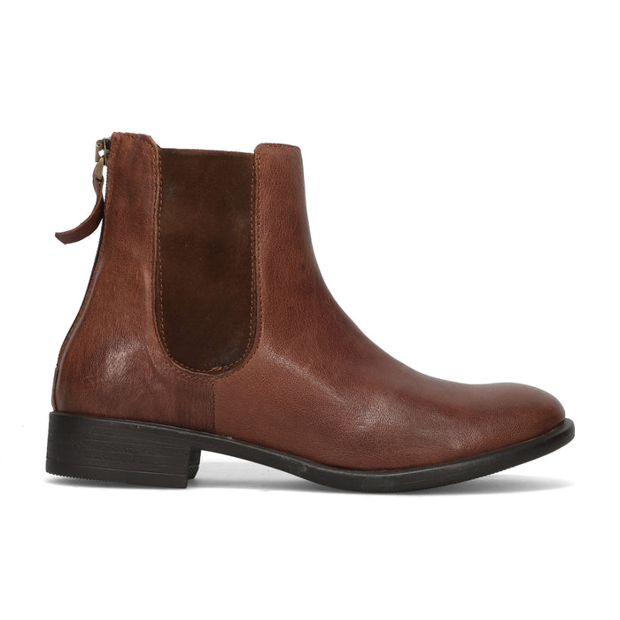 History541: Stivaletto da donna in morbida pelle vintage e camoscio marrone con zip posteriore