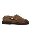 History541: Slingback flat da donna in camoscio marrone chiaro con vodera in pelliccia ecologica