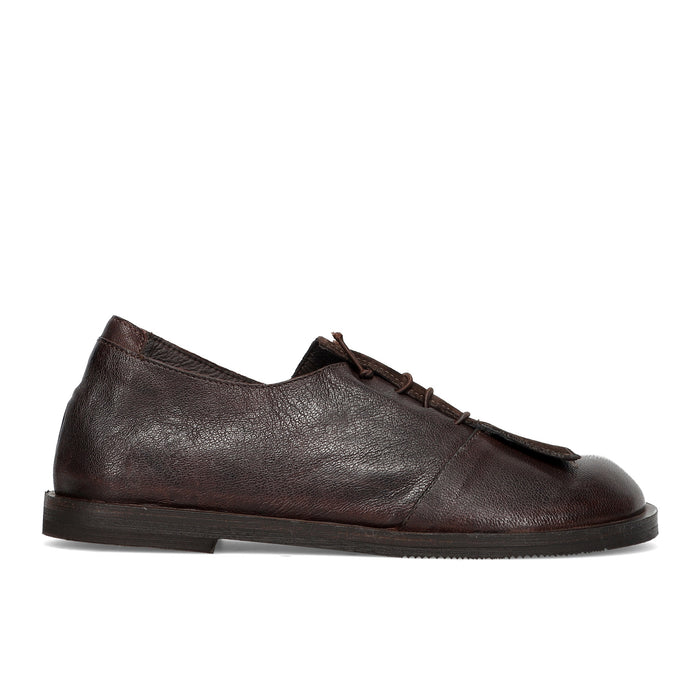 History541: Scarpa stringata flat da donna in morbida pelle vintage marrone e camoscio fondente