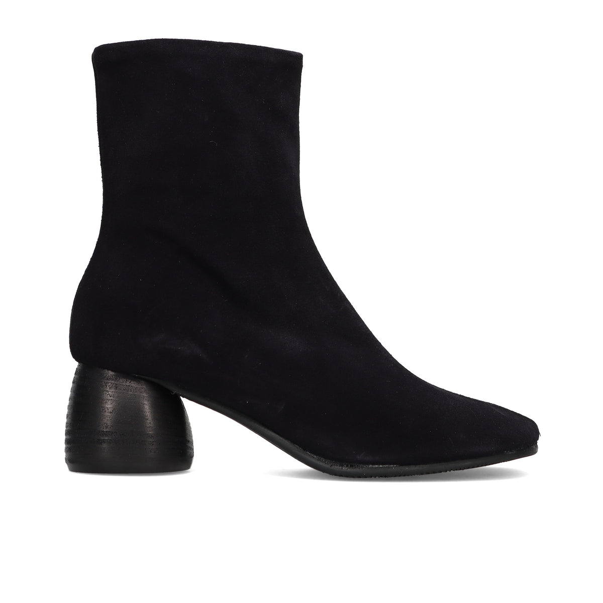 History541: Stivaletto da donna in camoscio blu scuro con tacco cilindrico e punta larga