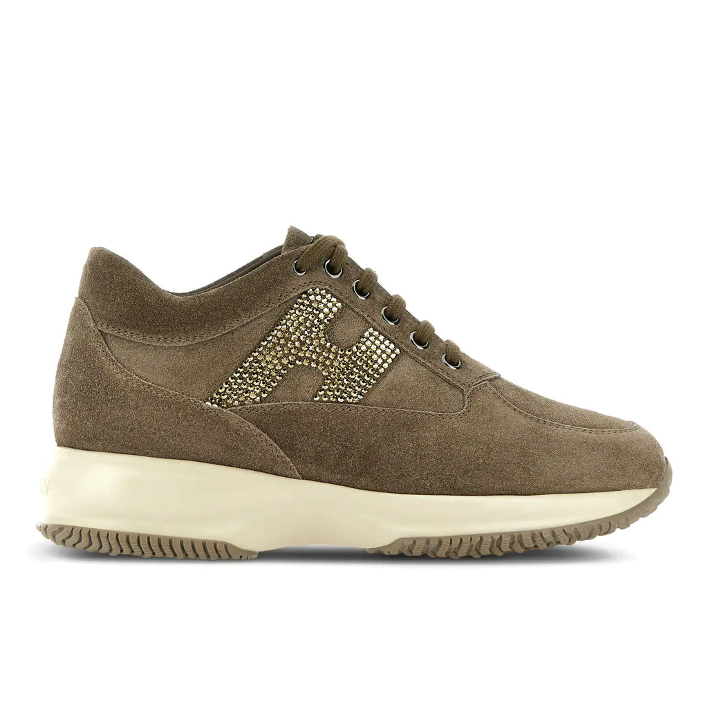 Hogan: Sneakers da donna Interactive in camoscio idrorepellente verde con H di strass