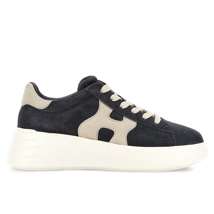 Hogan: Sneakers da donna Rebel in suede idrorepellente blu e nabuk avorio