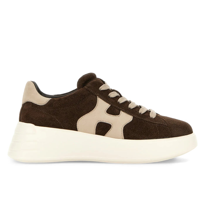 Hogan: Sneakers da donna Rebel in suede idrorepellente marrone e nabuk beige