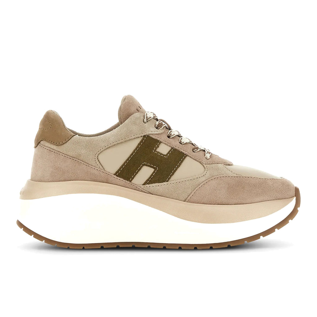 Hogan: Sneakers da donna Maxi I Active in camoscio idrorepellente beige, cipria e verde