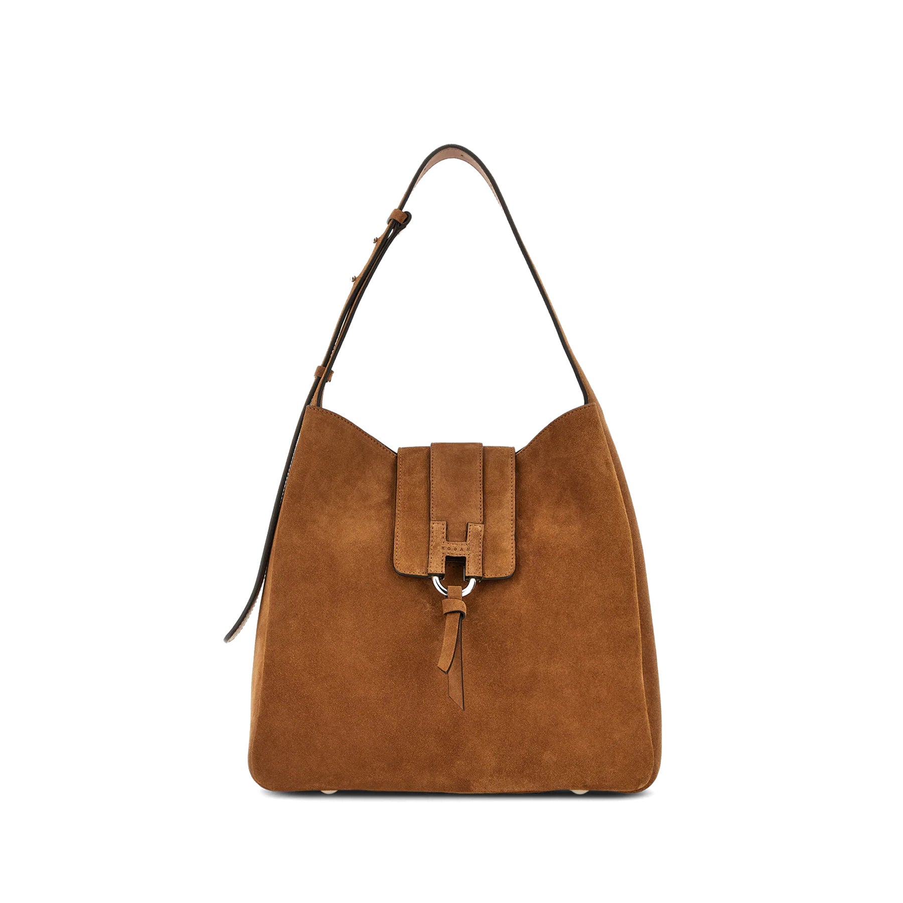 Hogan: Borsa Hobo Trend in pelle scamosciata color cuoio