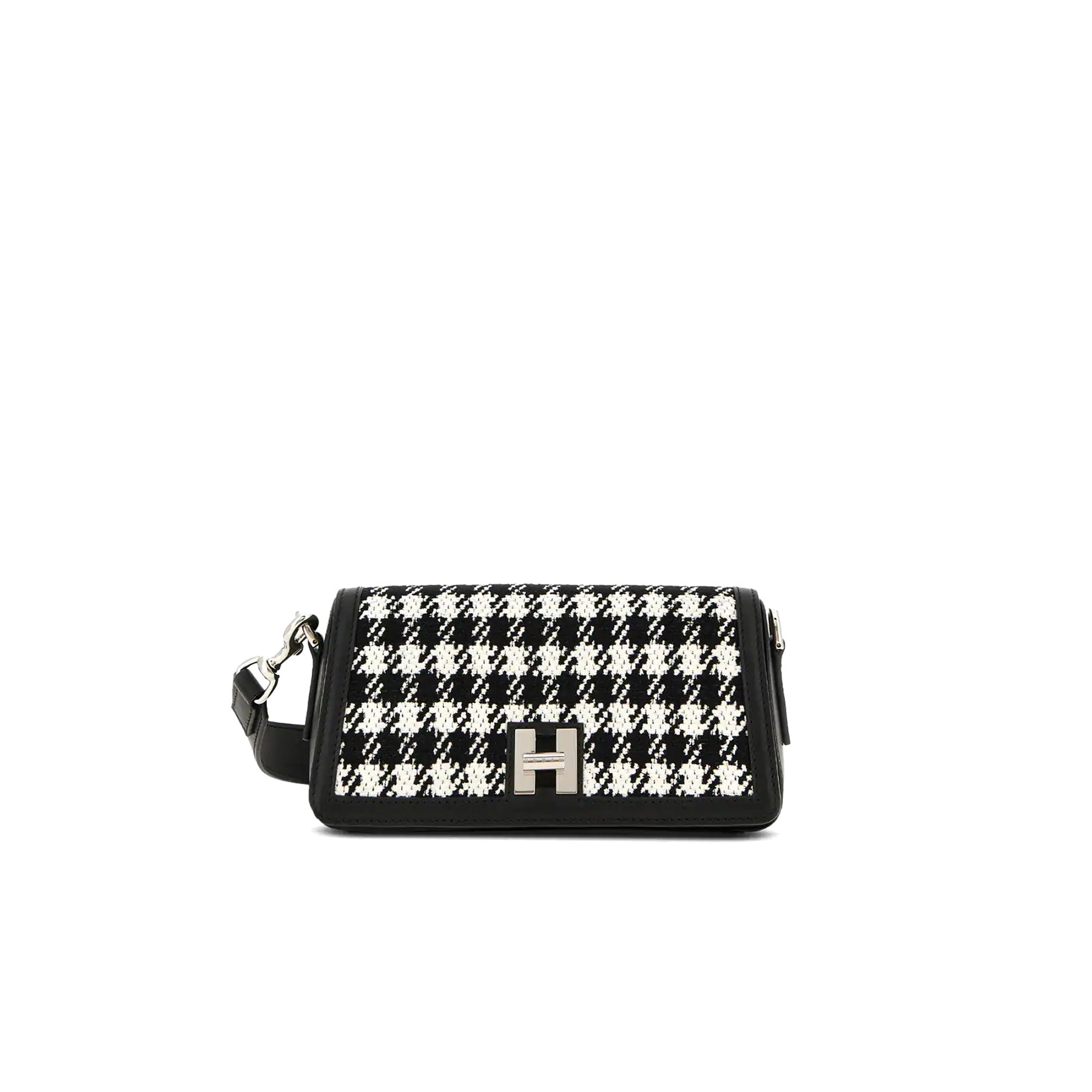 Hogan: Borsa Flap H-Turn Mini Nero Bianco in pelle con inserto in tessuto pied de poule