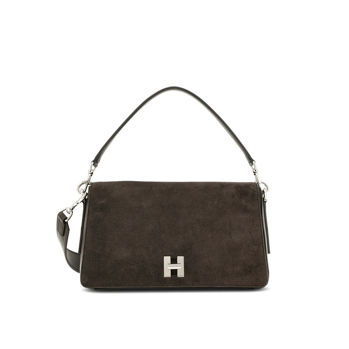 Hogan: Borsa Flap H-Turn in pelle scamosciata Marrone