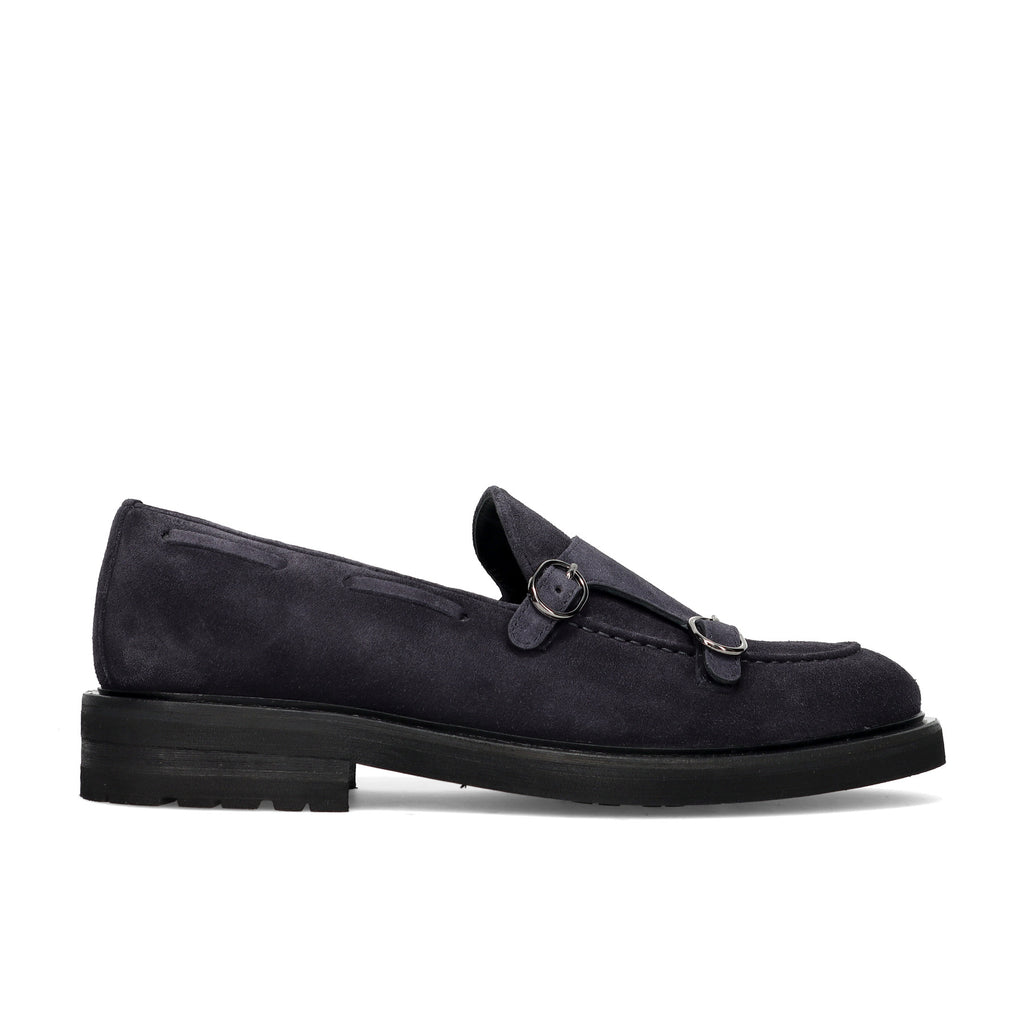 J. WILTON: Scarpa con doppia fibbia da uomo in pelle scamosciata idrorepellente blu