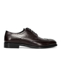 J. WILTON: Scarpa stringata derby da uomo in pelle bordeaux con puntale decorato a "coda di rondine"