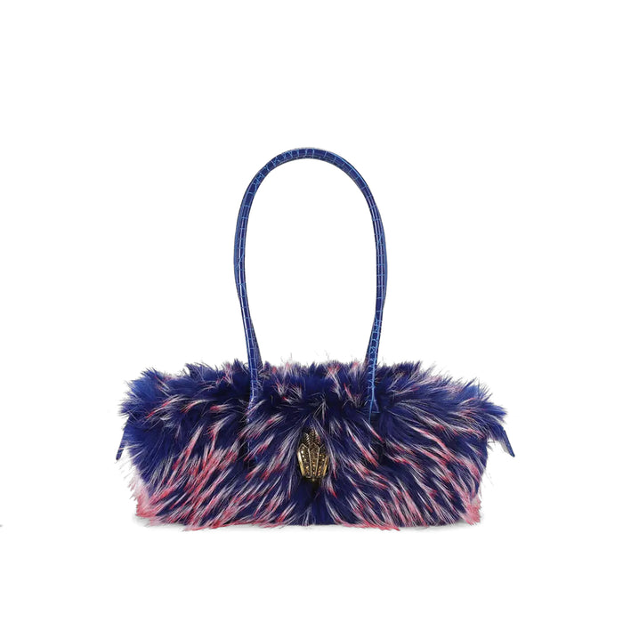 Kurt Geiger: Borsa a spalla Sloane EastWest in pelliccia ecologica blu e rosa