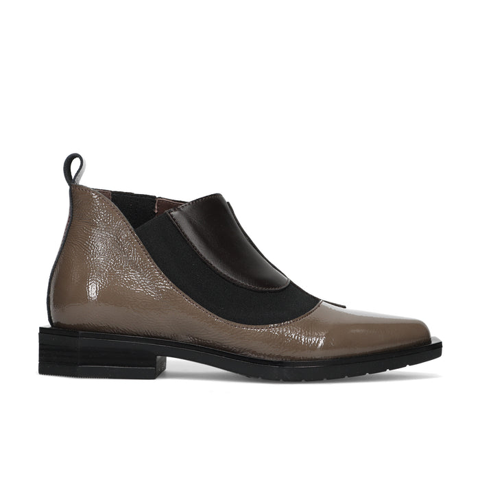 LE BOHEMIEN: Stivaletto da donna in morbida pelle marrone scuro e naplak tortora con elastico
