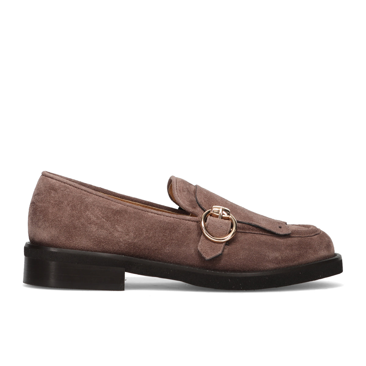 LUCA GROSSI: Scarpa da donna in morbido camoscio idrorepellente marrone chiaro con frangia e suola gomma