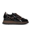 LUCA GROSSI: Scarpa casual da donna in vernice nera e camoscio stampa camouflage con zeppa bassa