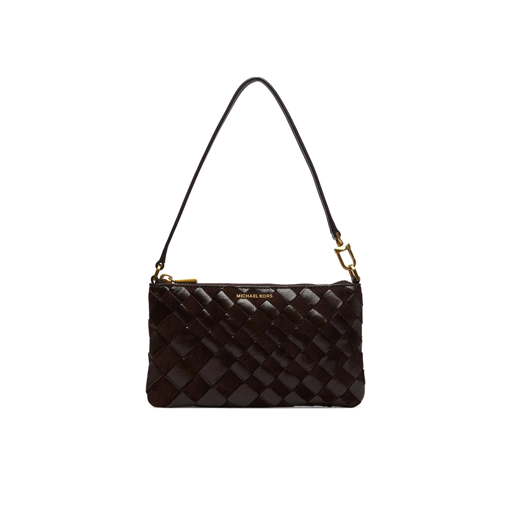 MICHAEL KORS: Borsa pochette Jet Set Wristlet in pelle e suede marrone scuro