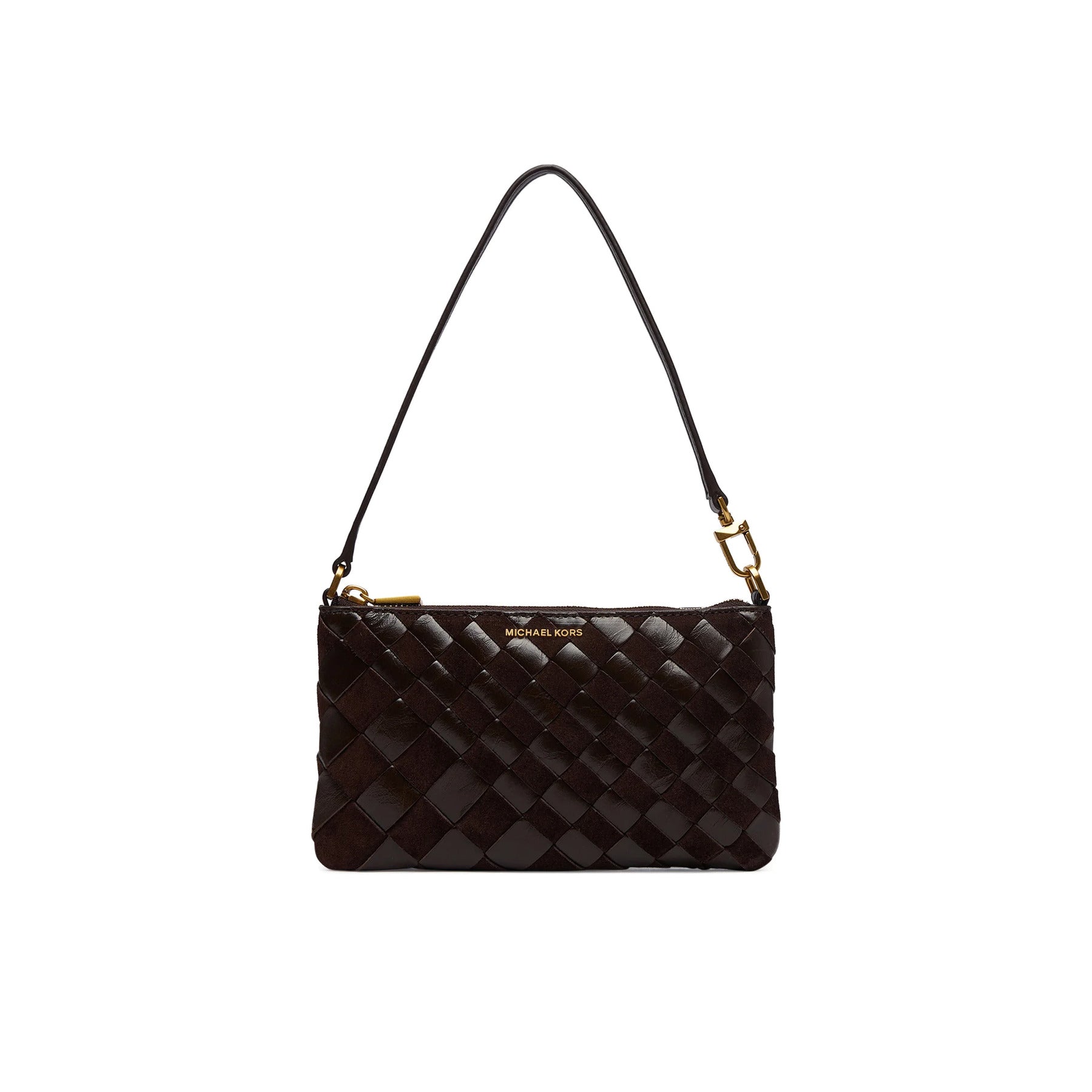 MICHAEL KORS: Borsa pochette Jet Set Wristlet in pelle e suede marrone scuro