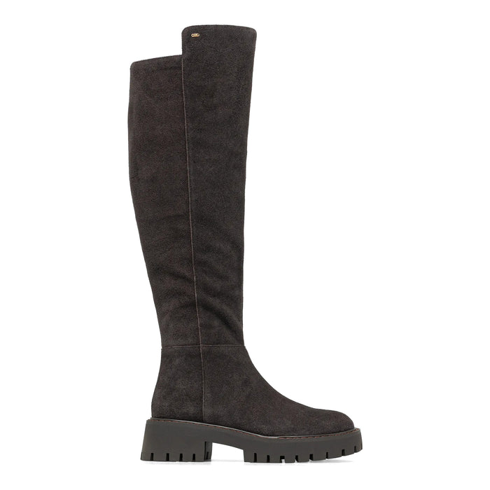 MICHAEL KORS: Stivale sopra al ginocchio Asher in camoscio marrone scuro con gambale elasticizzato