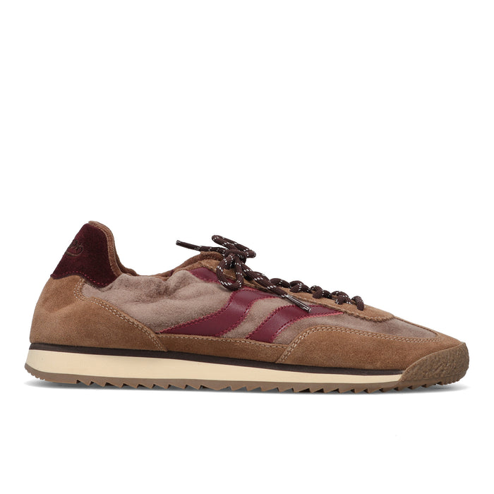 MRP Star: Sneakers da uomo modello Utah in camoscio marrone e velour tortora con inserti bordeaux