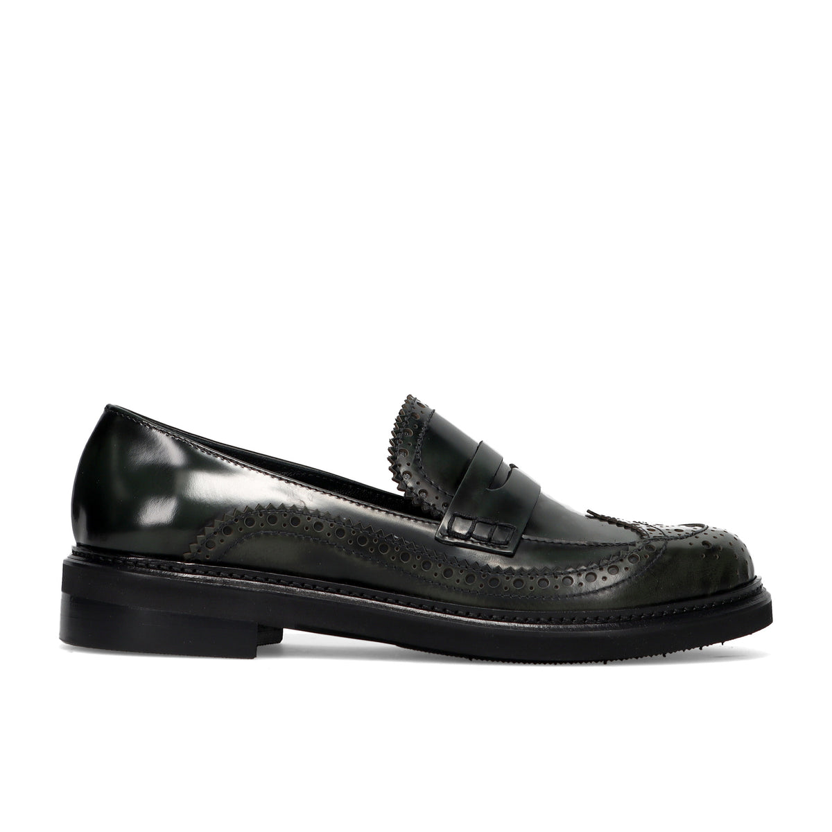 Napoleoni: Mocassino da donna Bia in spazzolata verde con bucature decorative
