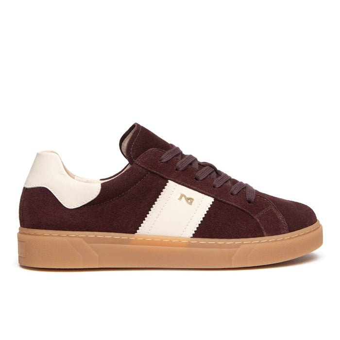 NeroGiardini: Sneakers da donna in pelle scamosciata idrorepellente bordeaux con inseti in pelle avorio