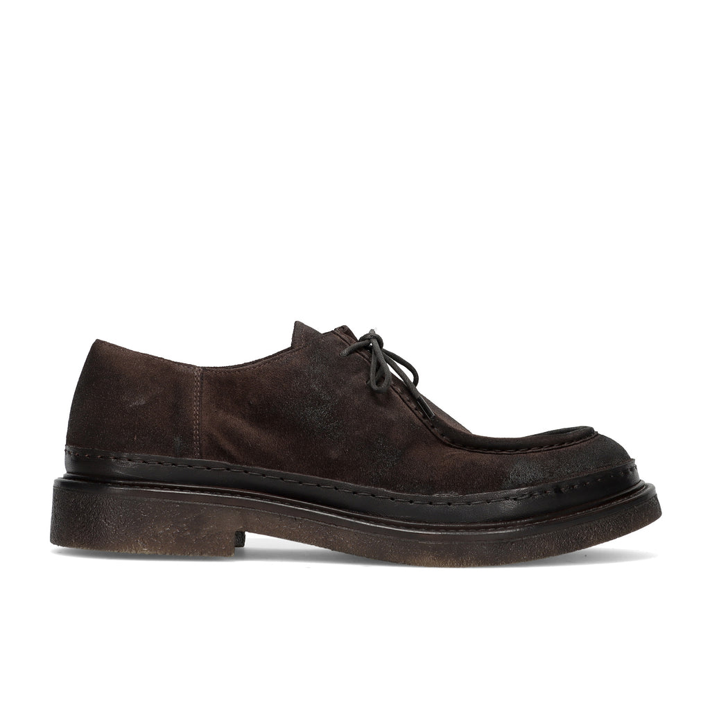 PAWELKS: Scarpa stringata da uomo modello "ingegnere" in morbida pelle vintage scamosciata marrone