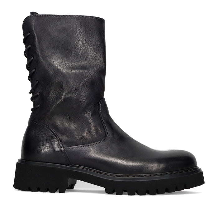 PAWELKS: Stivaletto da donna in pelle sfumata blu con allacciatura sul retro e suola carrarmato