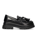 PAWELKS: Mocassino da donna in pelle nera con nappine e maxi suola