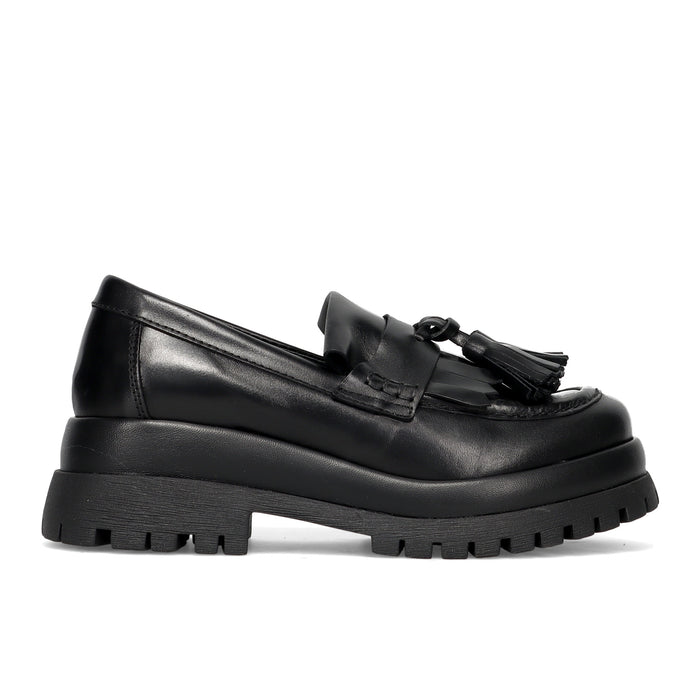 PAWELKS: Mocassino da donna in pelle nera con nappine e maxi suola