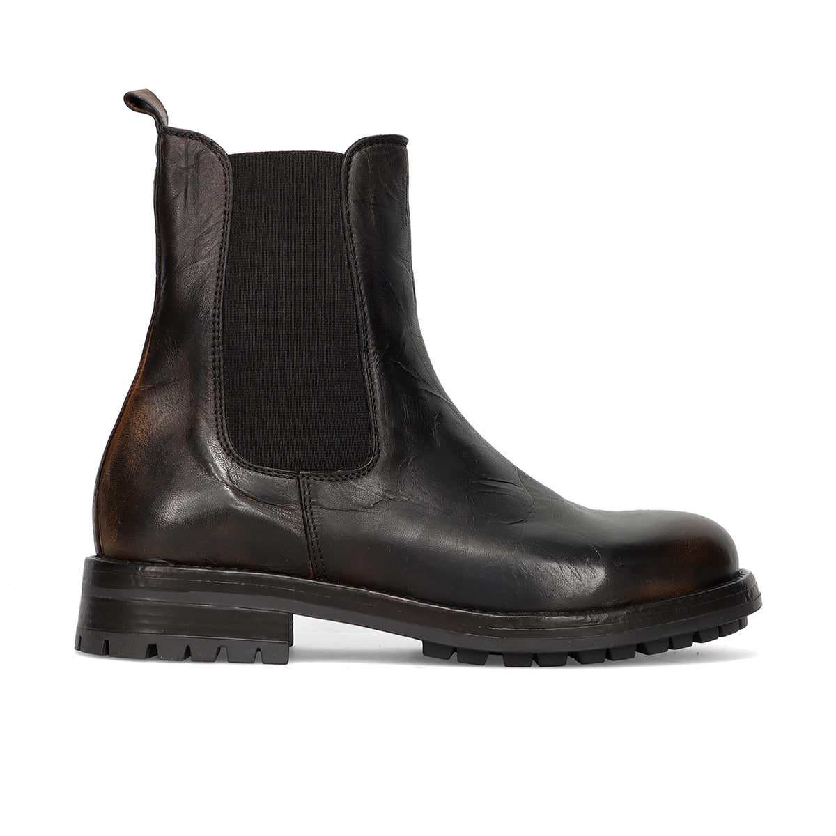 PAWELKS: Stivaletto Chelsea da donna in pelle sfumata marrone scuro con suola in gomma carrarmato