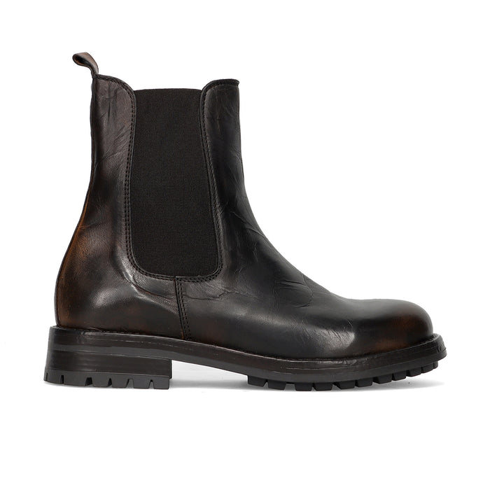 PAWELKS: Stivaletto Chelsea da donna in pelle sfumata marrone scuro con suola in gomma carrarmato