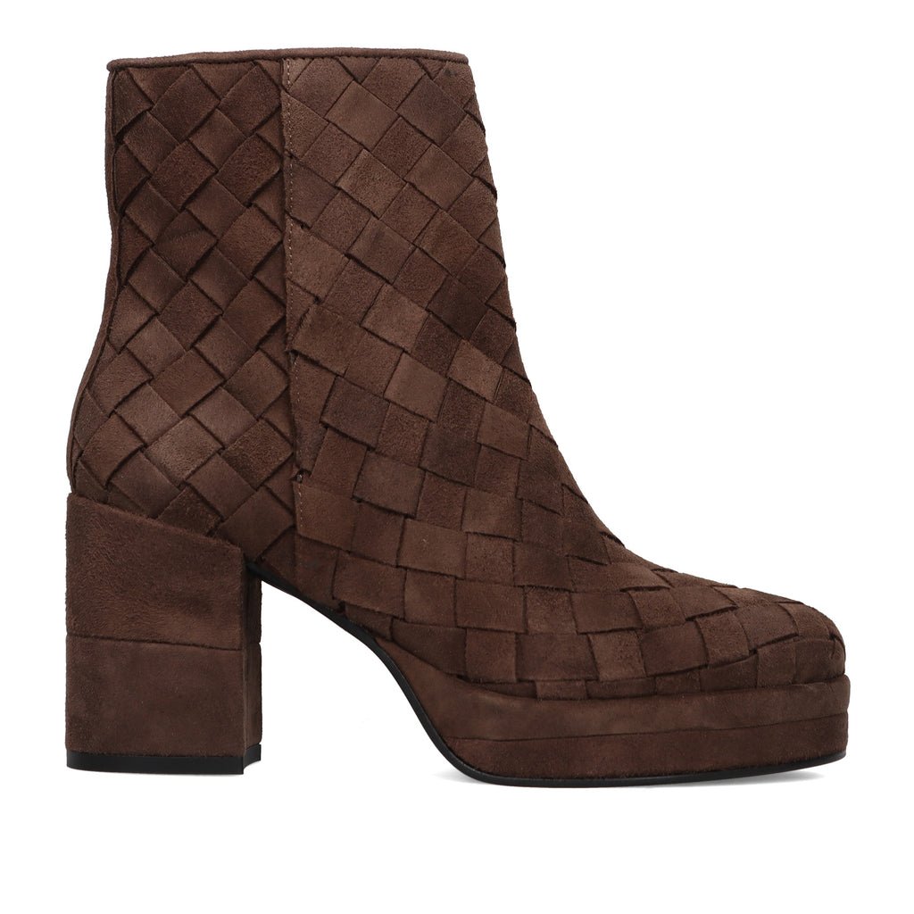 PONS QUINTANA: Stivaletto platform da donna Brisab in suede intrecciato marrone scuro