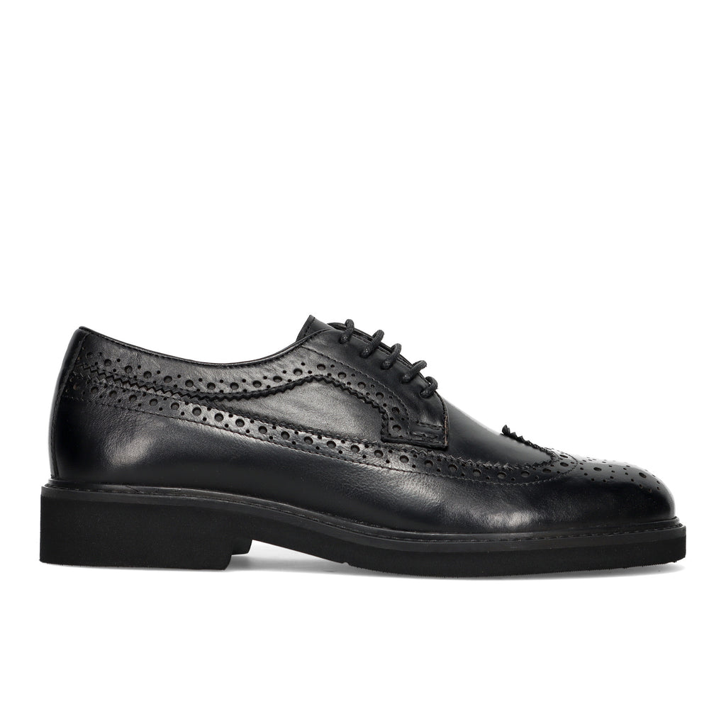 SANGIORGIO: Scarpa stringata derby da uomo in pelle nera con bucature decorative