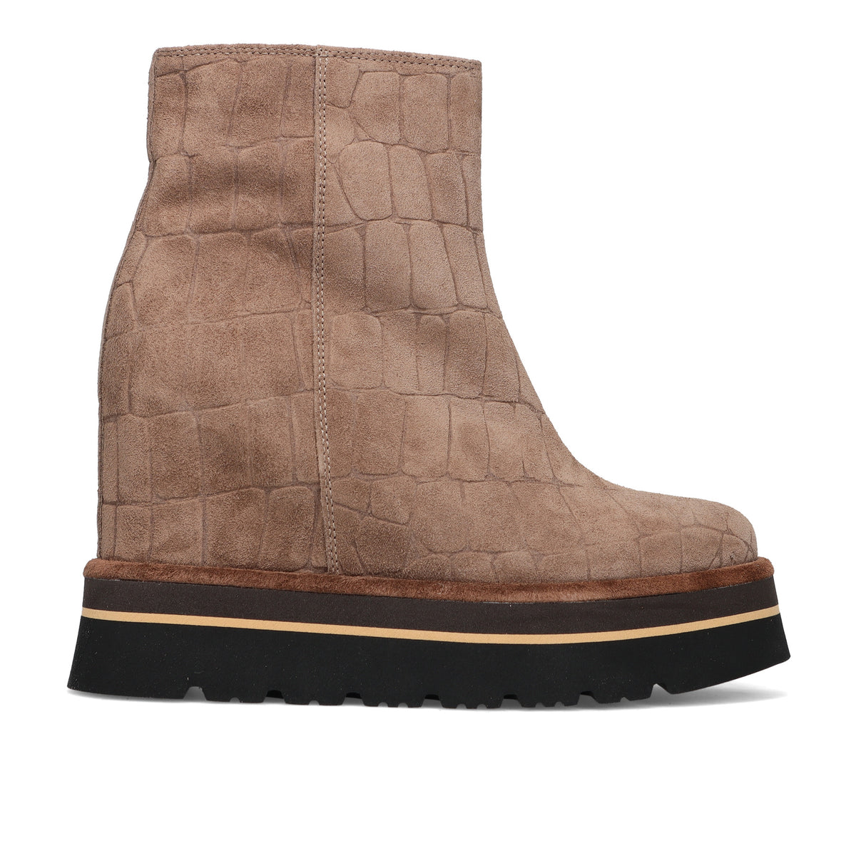 SANGIORGIO: Stivaletto da donna in pelle scamosciata stampa cocco beige con zeppa interna