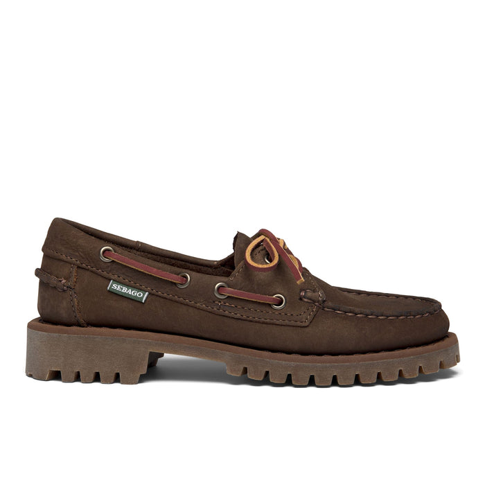 SEBAGO: Mocassini stringati da donna Docksides Ranger Muddy marrone scuro con tomaia in nabuk