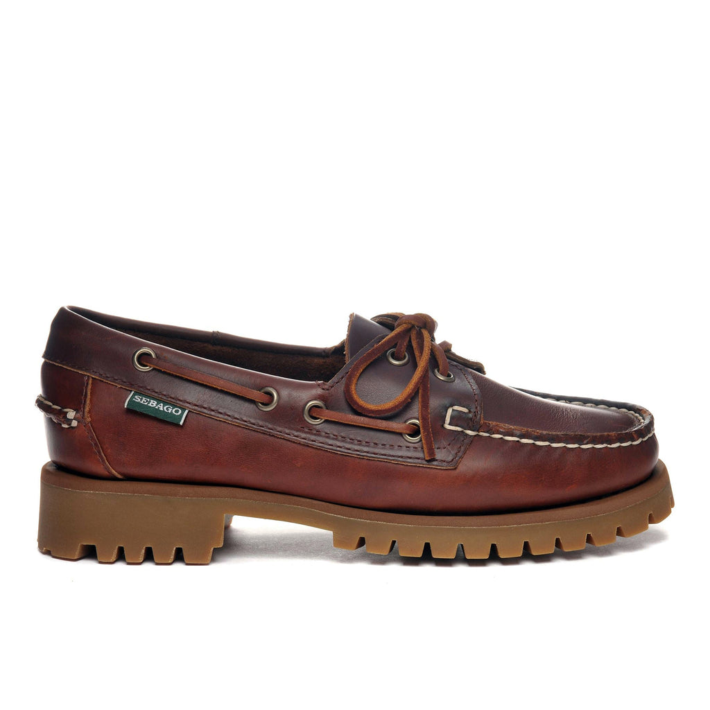 SEBAGO: Mocassini stringati da donna Ranger in pelle oliata marrone con suola "carrarmato"