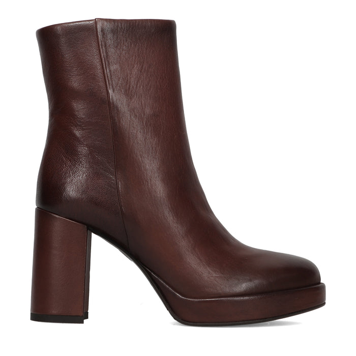 SILVIA ROSSINI: Stivaletto platform da donna in morbida pelle marrone con tacco alto