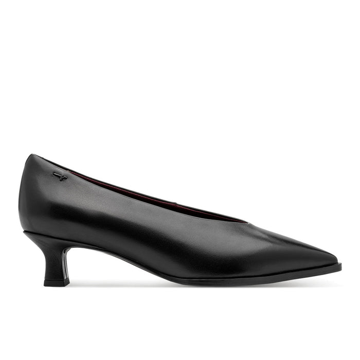 TAMARIS: Scarpa da donna in pelle nera con scollo a V e tacco a rocchetto comodo