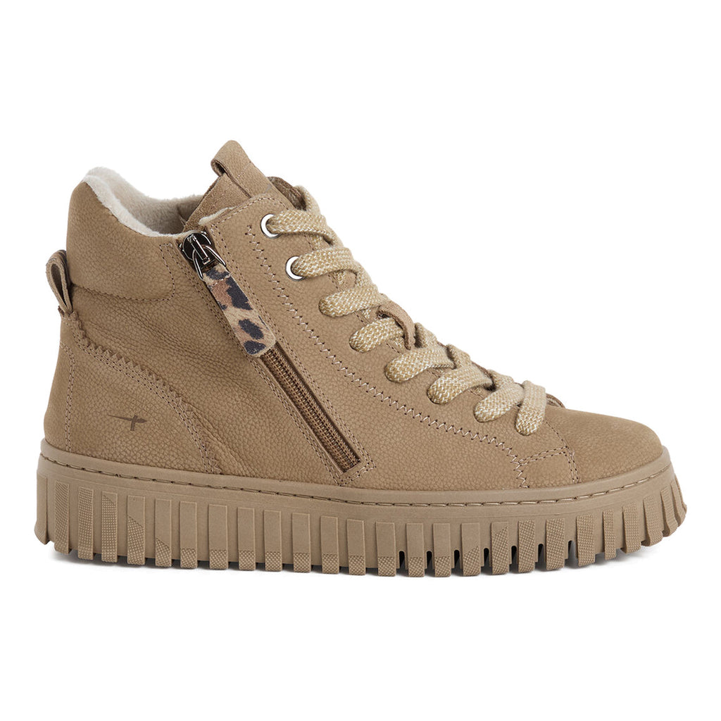 TAMARIS: Sneaker high top da donna in pelle beige con zip laterale
