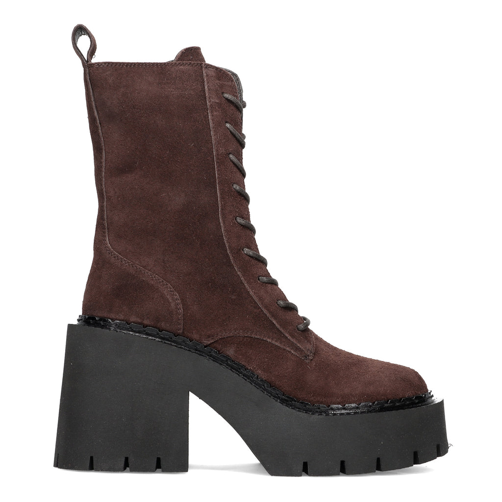 VIC MATIE': Stivaletto platform stringato L10_Bobby_Combat in pelle scamosciata marrone