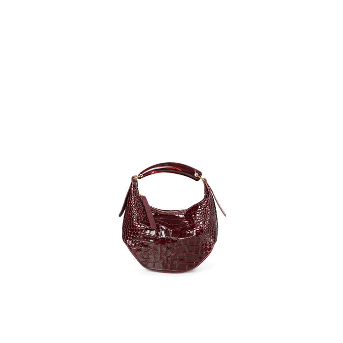 Visonà: Borsa a spalla Ambra in pelle stampa coccodrillo bordeaux