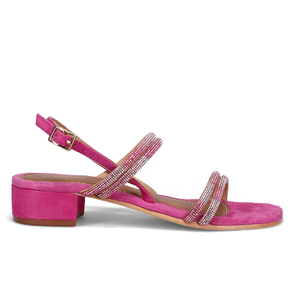 Fusion: Sandalo Fusion in pelle fucsia con strass e tacco comodo