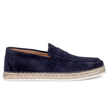 Mocassino rossano bisconti in suede blu con guardolo in corda