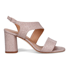 Sandalo sangiorgio in tessuto rosa brillante con tacco medio