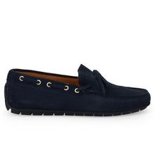 Mocassino da uomo sangiorgio in suede blu con fiocchetto