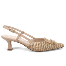 Slingback tosca blu in pelle color nude con morsetto di strass