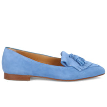 Mocassino flat da donna silvia rossini in camoscio azzurro con frangia e nappine