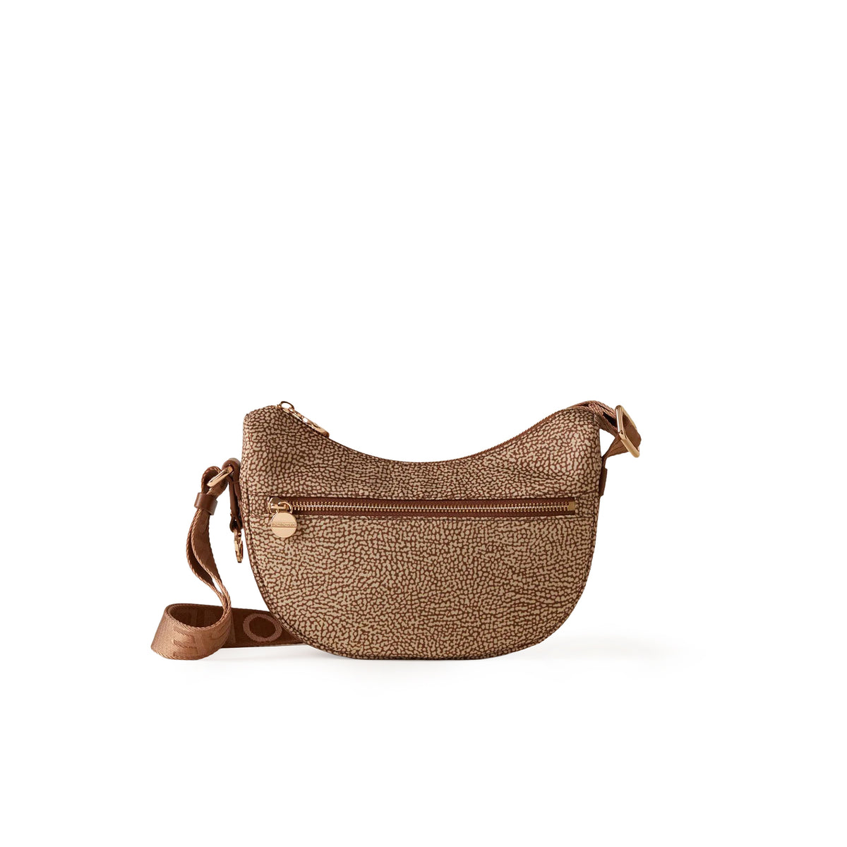 BORBONESE: Borsa a tracolla Borbonese Luna Bag Mini in nylon beige e pelle marrone