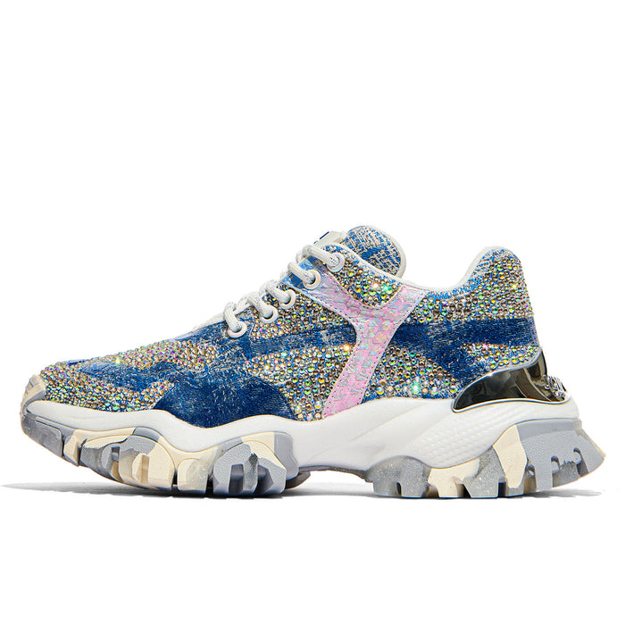Joia Paris: Sneakers da donna Joia Paris Jewel in tessuto blu jeans con strass multicolor