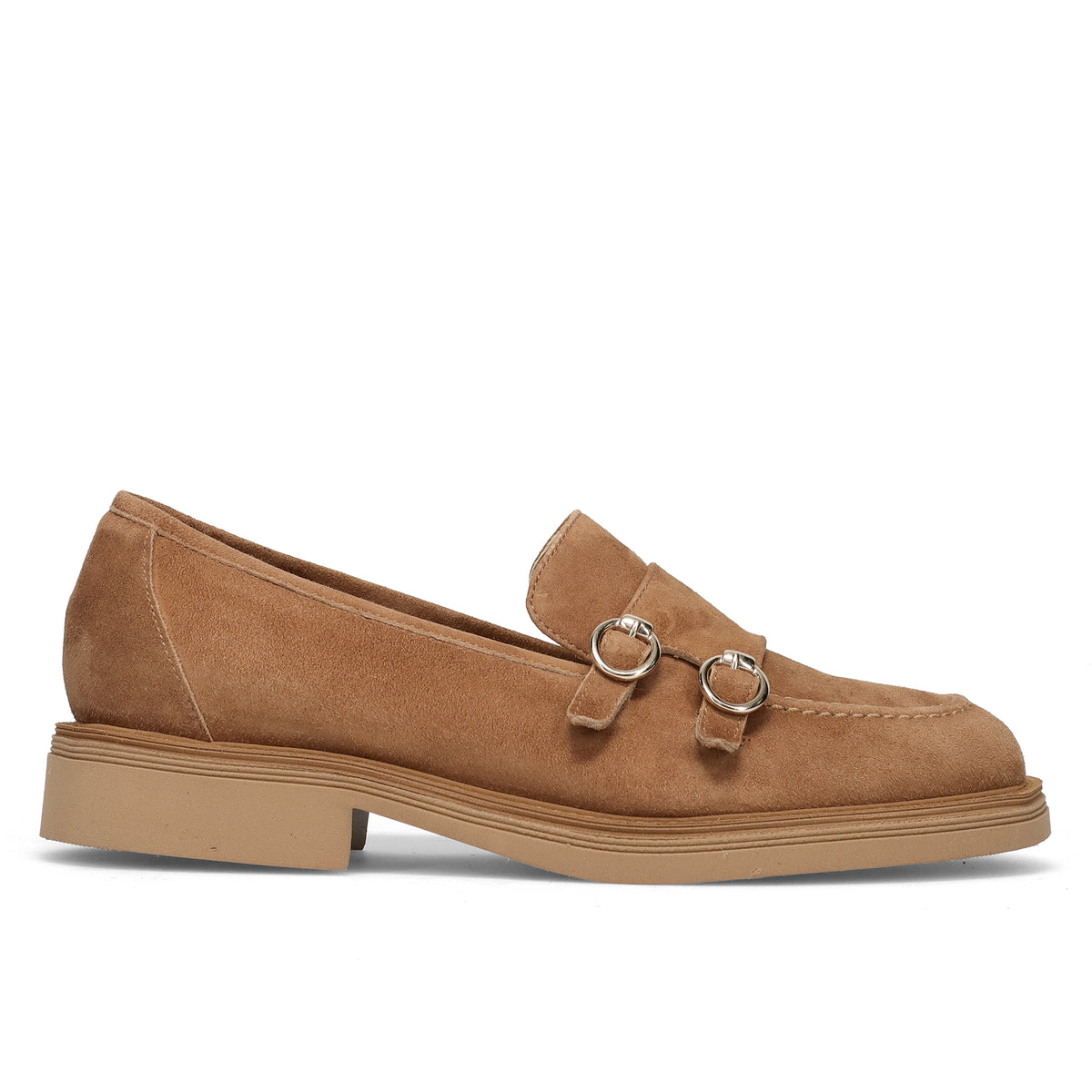 LUCA GROSSI: Mocassino con doppia fibbia da donna Luca Grossi in camoscio color cuoio