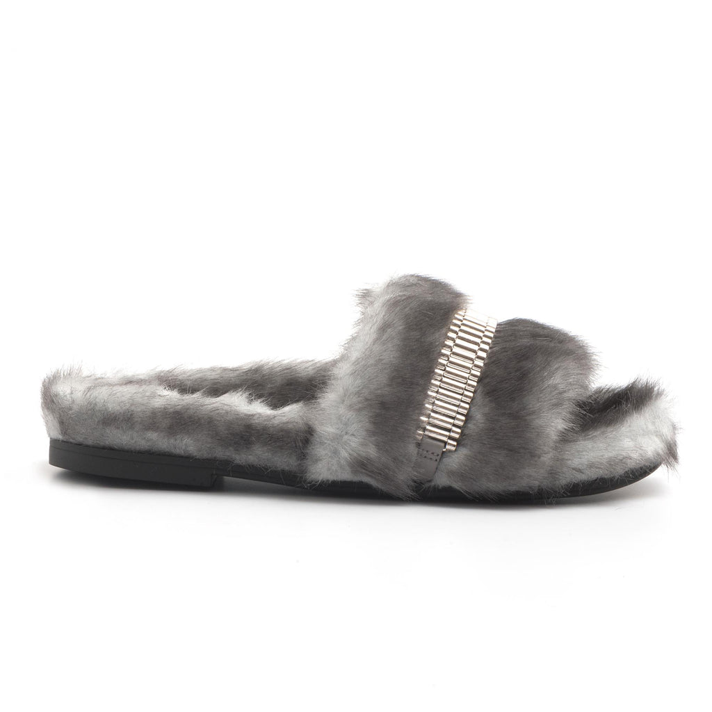Ciabatta Shade in pelo ecologico con catena argento